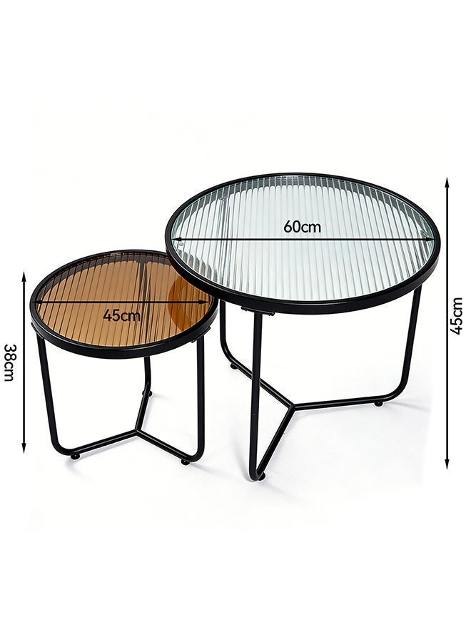 Migue home Set of 2 Nesting Round Coffee Table for Living Room, Side Table, Easy Assembly, Multicolor Top - Image 3