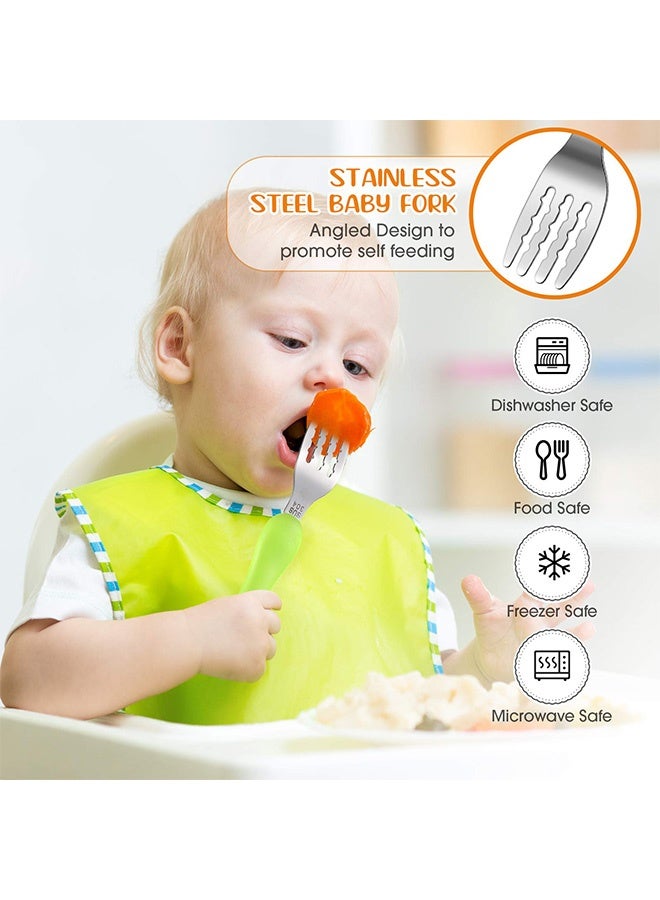 Peachjoy طقم أدوات الطعام للأطفال، 3 قطع مجموعة أدوات تناول الطعام للأطفال، مجموعة ملعقة وشوكة محمولة للأطفال مع علبة بلاستيكية من الفولاذ المقاوم للصدأ 304 خالية من BPA آمنة للغسالة (ضفدع، جرو، دب) - Image 4