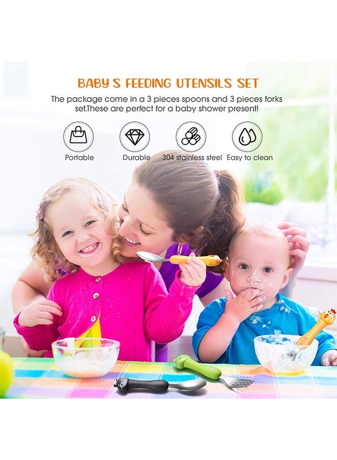 Peachjoy طقم أدوات الطعام للأطفال، 3 قطع مجموعة أدوات تناول الطعام للأطفال، مجموعة ملعقة وشوكة محمولة للأطفال مع علبة بلاستيكية من الفولاذ المقاوم للصدأ 304 خالية من BPA آمنة للغسالة (ضفدع، جرو، دب) - Image 5