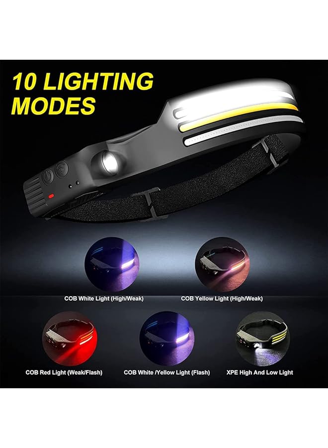 DMG TECH Rechargeable LED Headlamp 3 LED 1200 Lumens COB 230°Wide Beam Headlight with Motion Sensor Bright 10 Modes Lightweight Waterproof Head Lamp for Camping Running Hiking Fishing - Image 3