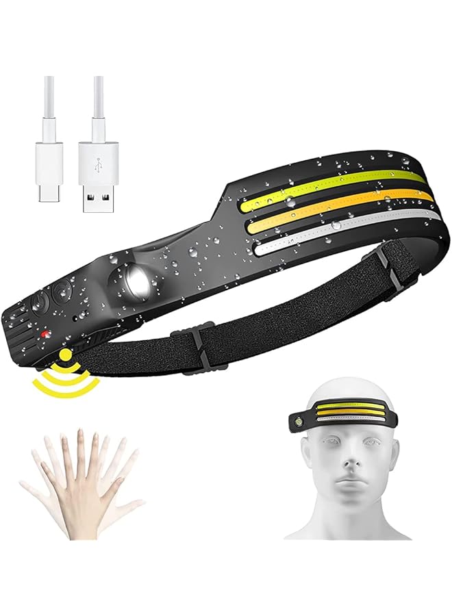 DMG TECH Rechargeable LED Headlamp 3 LED 1200 Lumens COB 230°Wide Beam Headlight with Motion Sensor Bright 10 Modes Lightweight Waterproof Head Lamp for Camping Running Hiking Fishing - Image 1