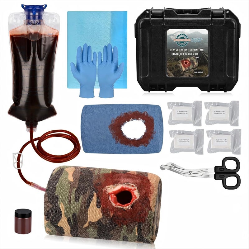 MedEduQuest Covered Bullet Wound Packing Trainer Kit Stop The Bleed Training Kit Bleeding Control Simulator for Medical Classes Tactical Box - Image 1