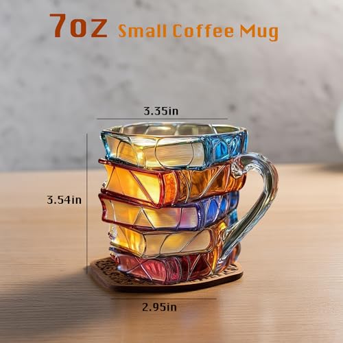 WACOI Chapter Book Mug Glass 3D Book Mugs for Gift, Painted Book Coffee Cup with Stack Design 7oz Artistic Reading Coffee Cup with Handle for Readers, Bookworm, Ideal Gift for Christmas, Birthday - Image 2