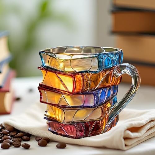 WACOI Chapter Book Mug Glass 3D Book Mugs for Gift, Painted Book Coffee Cup with Stack Design 7oz Artistic Reading Coffee Cup with Handle for Readers, Bookworm, Ideal Gift for Christmas, Birthday - Image 5