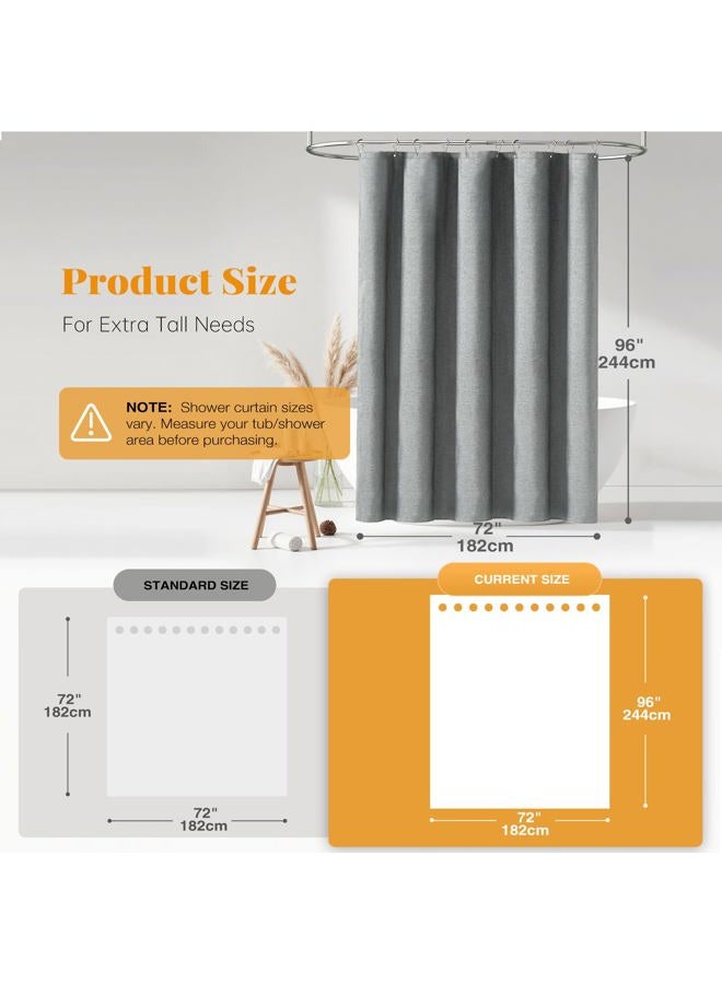 BTTN Extra Long Grey Fabric Shower Curtain, W72xH84 Linen Textured Heavy Duty Cloth Shower Curtain Set with Hooks, Waterproof Neutral Weighted Luxury Decorative Shower Curtains for Bathroom(Gray) - Image 3
