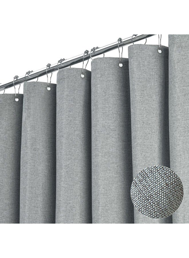 BTTN Extra Long Grey Fabric Shower Curtain, W72xH84 Linen Textured Heavy Duty Cloth Shower Curtain Set with Hooks, Waterproof Neutral Weighted Luxury Decorative Shower Curtains for Bathroom(Gray) - Image 1