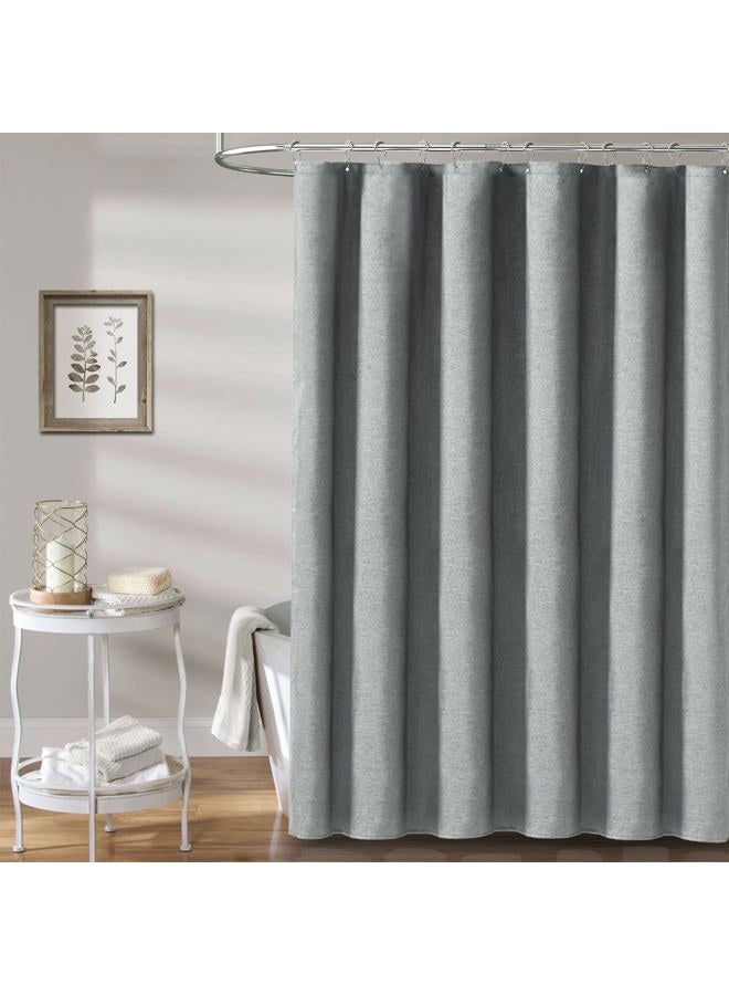 BTTN Extra Long Grey Fabric Shower Curtain, W72xH84 Linen Textured Heavy Duty Cloth Shower Curtain Set with Hooks, Waterproof Neutral Weighted Luxury Decorative Shower Curtains for Bathroom(Gray) - Image 5