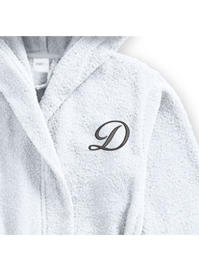 BYFT Daffodil (White) Monogrammed 12 Year Kids Bathrobe (125 x 133 Cm) Hooded Terry Cotton Set of 01 - Letter "D" - Image 2