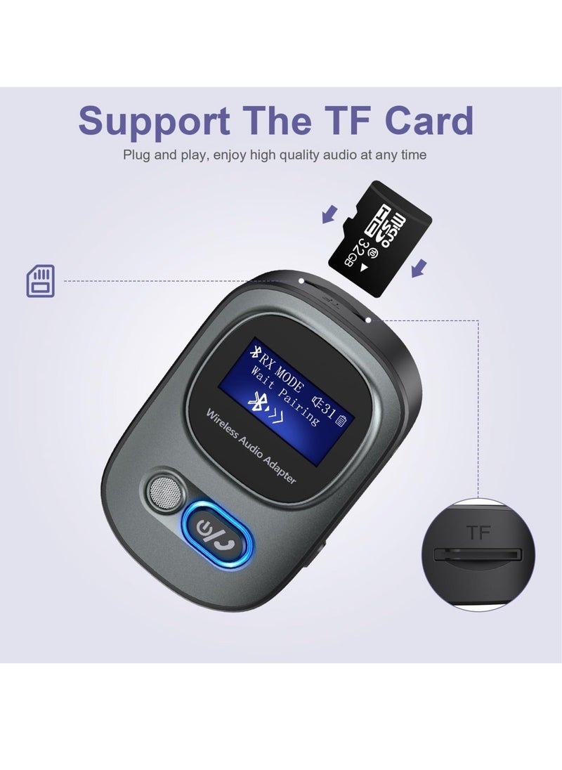 Y&D - Bluetooth 5.3 Transmitter and Receiver, Adapter Audio with LED Display, Hand-Free Call 3.5mm Aux Adapter, Support TF Card, Volume Control, Navigation, for Car/Speaker/Home Theater - Image 1