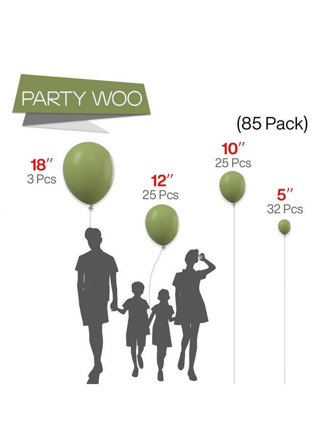 PartyWoo - Sage Green Balloons 85 Pcs Boho Green Balloons Different Sizes Pack Of 18 Inch 12 Inch 10 Inch 5 Inch Matte Green Balloons For Balloon Garland Or Balloon Arch As Party Decorations Greenf11 - Image 1