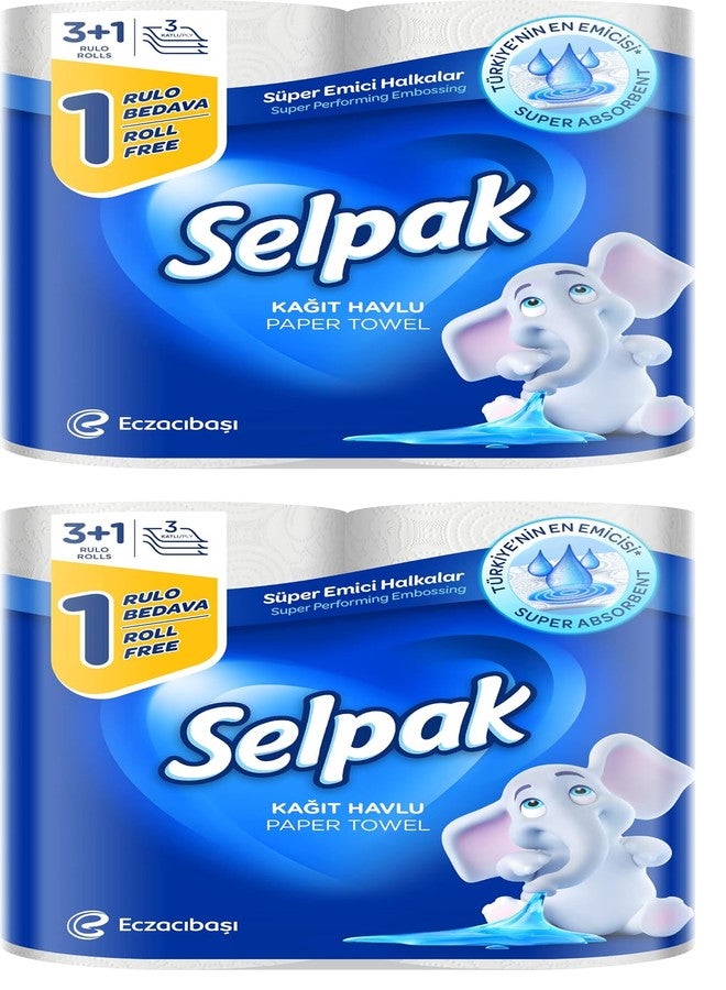 Selpak 3 Ply Kitchen Tissue Paper Roll - 8 Rolls (80 Pulls Per Roll) (4 Rolls Per Pack, Pack of 2, 4 Rolls X 2) - Image 1