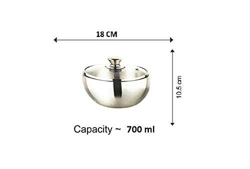 DiBha Stainless Steel Hot Gravy Pot Double Wall Insulated with Glass Lid, 700 ml, 1 pc - Image 2