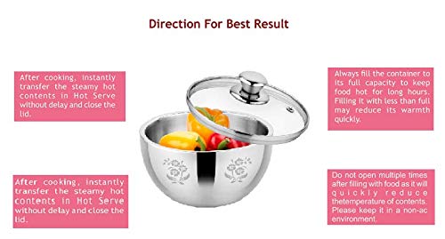 DiBha Stainless Steel Hot Gravy Pot Double Wall Insulated with Glass Lid, 700 ml, 1 pc - Image 4