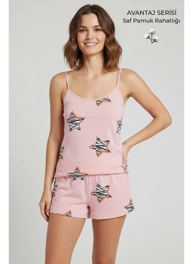 Aytuğ Pink Cotton Tank Top & Shorts Set.