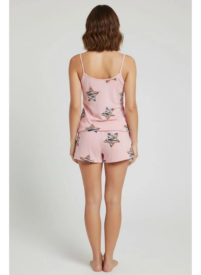 Aytuğ Pink Cotton Tank Top & Shorts Set.