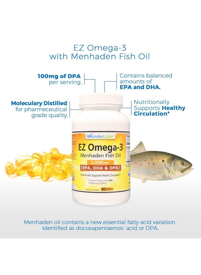 Wonder Laboratories EZ Omega-3 Atlantic Menhaden Fish Oil Supplement 2000 mg, Burpless, Made in The USA, Perfect Balance of EPA+ DHA + DPA 180 Softgels - Image 3