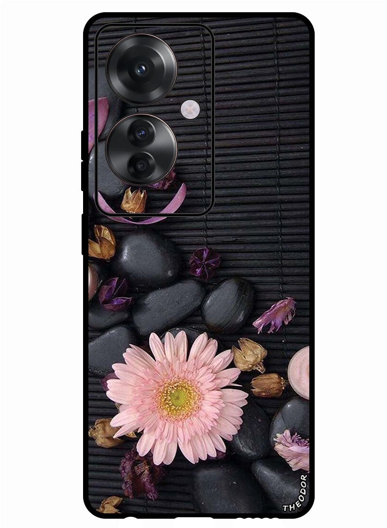 Theodor جراب واقٍ مضاد للخدش ومقاوم للصدمات لهاتف Oppo Reno 11F زهور وأحجار - Image 1