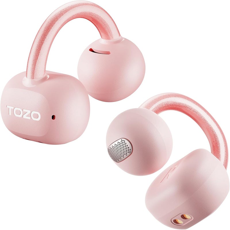 TOZO O2 True Open Ear Wireless Headphones Lightweight with Multi-Angle Adjustment, Bluetooth 5.3 Earbuds with Dual-Axis Design for Long-Lasting Comfort, Crystal-Clear Calls for Driving, Pink