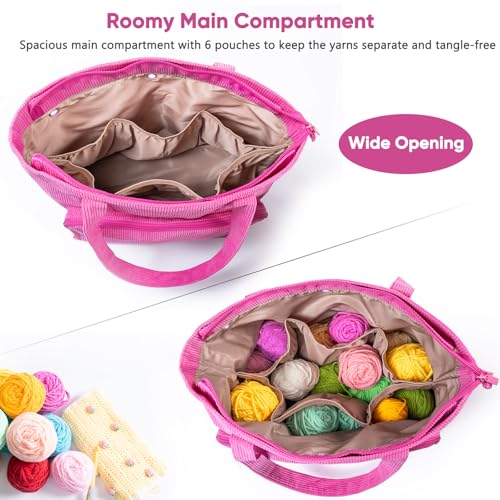 MYBAGZING Large Crochet Bag Tote Corduroy Yarn Organizer for Crocheting Yarn Storage Bag for Hooks and Accessories Knitting Tote for Crochet Lovers Mothers Day Gift - Image 3