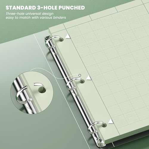 Aidunmis Engineering Paper 8.5 x 11, 100 Sheets Top Glue Binding Engineering Notebook, 5x5 Quad Ruled Graph Paper, 3-Hole Punched Engineering Computation Pad 8.5 x 11, Green Tint Engineering Paper Notebook - Image 4