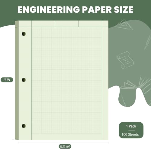 Aidunmis Engineering Paper 8.5 x 11, 100 Sheets Top Glue Binding Engineering Notebook, 5x5 Quad Ruled Graph Paper, 3-Hole Punched Engineering Computation Pad 8.5 x 11, Green Tint Engineering Paper Notebook - Image 2