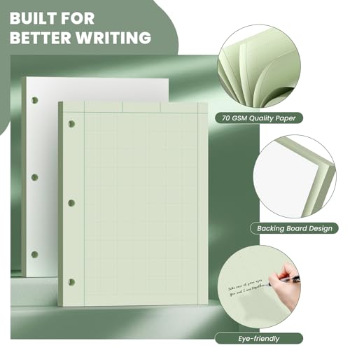Aidunmis Engineering Paper 8.5 x 11, 100 Sheets Top Glue Binding Engineering Notebook, 5x5 Quad Ruled Graph Paper, 3-Hole Punched Engineering Computation Pad 8.5 x 11, Green Tint Engineering Paper Notebook - Image 3