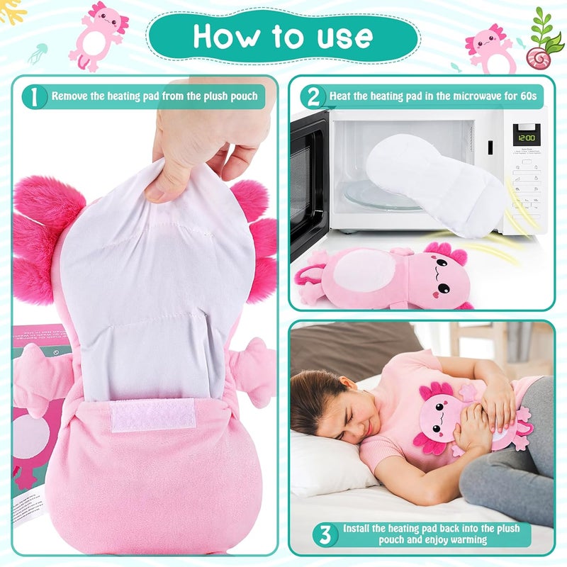 Fighting to Achieve Axolotl Microwave Heating Pad for Period Cramps Cute Animals Microwavable Heating Pad for Women and Kids Cute Pink Axolotl Plush Toy with Removable Heat Pack for Shoulder Neck Knee Pain Relief - Image 5