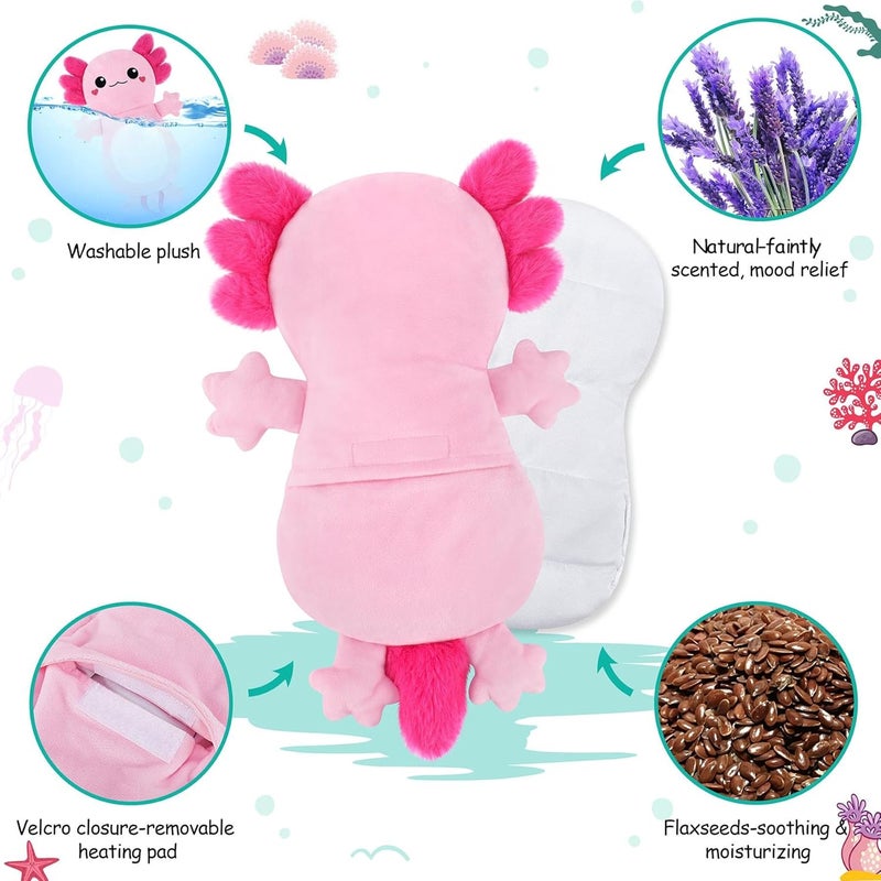 Fighting to Achieve Axolotl Microwave Heating Pad for Period Cramps Cute Animals Microwavable Heating Pad for Women and Kids Cute Pink Axolotl Plush Toy with Removable Heat Pack for Shoulder Neck Knee Pain Relief - Image 3