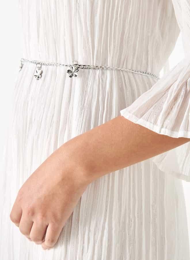 ايكونيك فستان ميدي بارز الملمس بياقة مستديرة وأكمام 3/4 من أيكونيك - Image 4