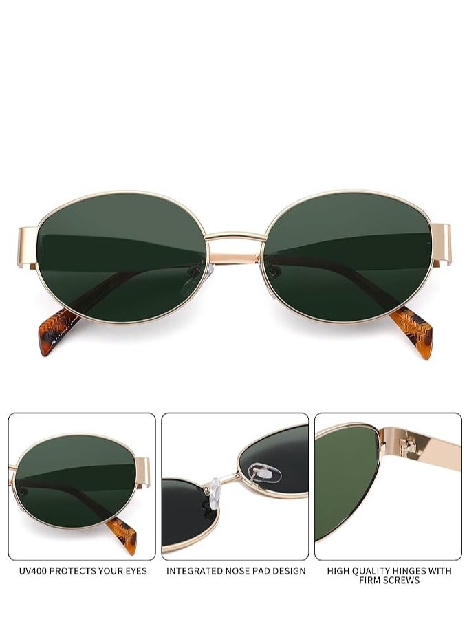 Generic Retro Oval Sunglasses for Women Men - Trendy Gold Sun Glasses - Fashion Metal Frame Shades  - Image 3