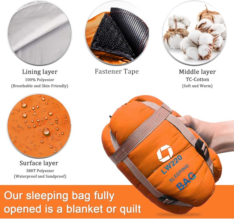 ECOOPRO Warm Weather Sleeping Bag - Portable, Waterproof, Compact Lightweight, Comfort with Compression Sack - Great for Outdoor Camping, Backpacking & Hiking-83 L x 30" W Fits Adults - Image 3