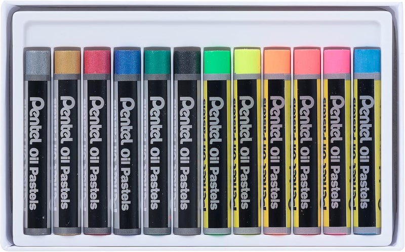 Pentel Oil Pastels Set of 12 - Fluorescent & Metallic Colors - Image 3
