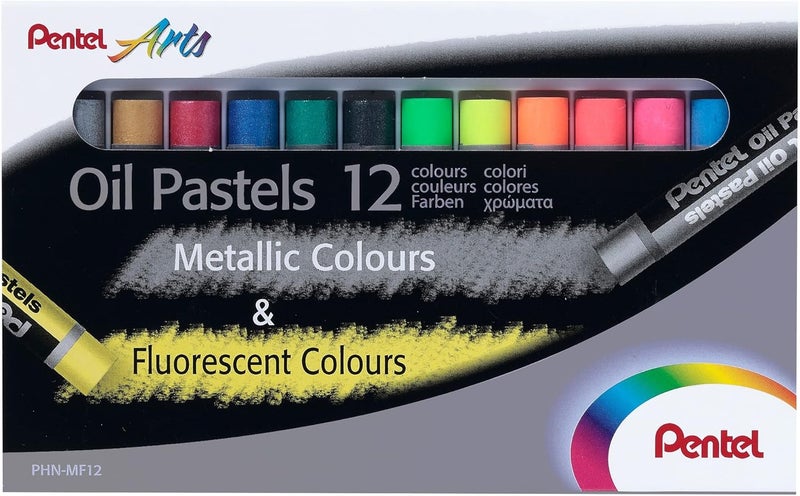Pentel Oil Pastels Set of 12 - Fluorescent & Metallic Colors - Image 1