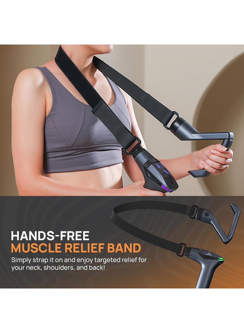EzzySo مسدس تدليك ميني مع حزام تدليك العضلات للاسترخاء مع مقبض ممتد 3 في 1 مدلك للظهر لتخفيف الألم 12 مستوى سرعة و 4 رؤوس قابلة للتبديل مسدس تدليك لتخفيف آلام الظهر والرقبة - Image 4
