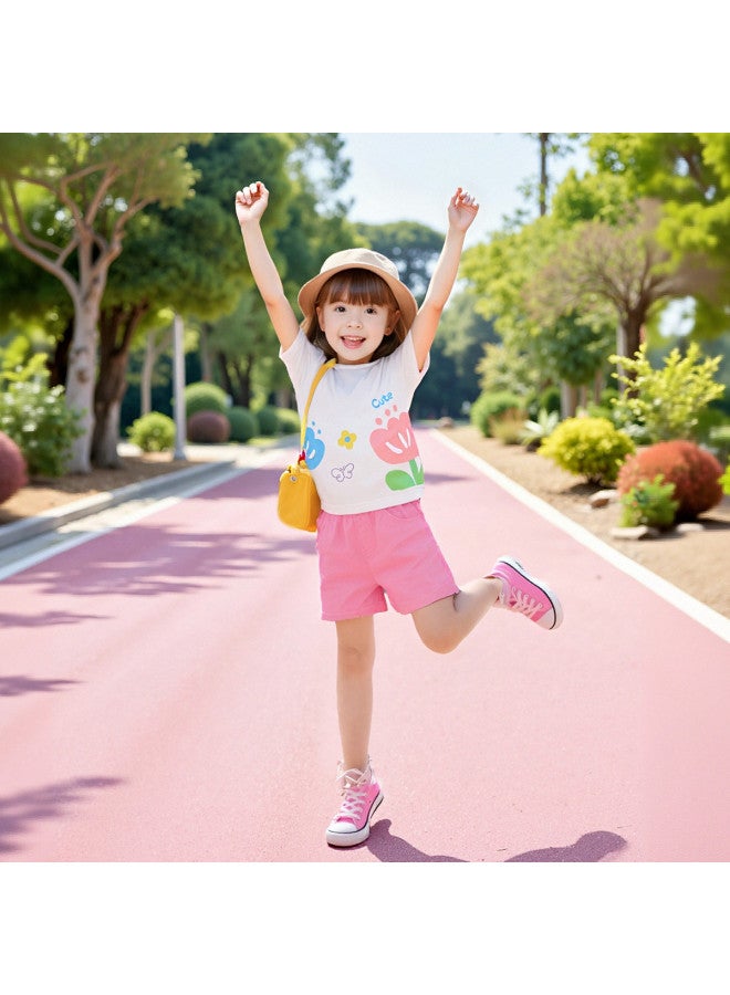 DEESHA Cute Print Drop Shoulder Sleeve】breathable Baby Girl's Summer T-shirt, Lightweight Short-sleeve Top For Toddlers - Image 2