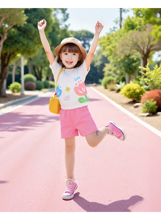 DEESHA Cute Print Drop Shoulder Sleeve】breathable Baby Girl's Summer T-shirt, Lightweight Short-sleeve Top For Toddlers - Image 1
