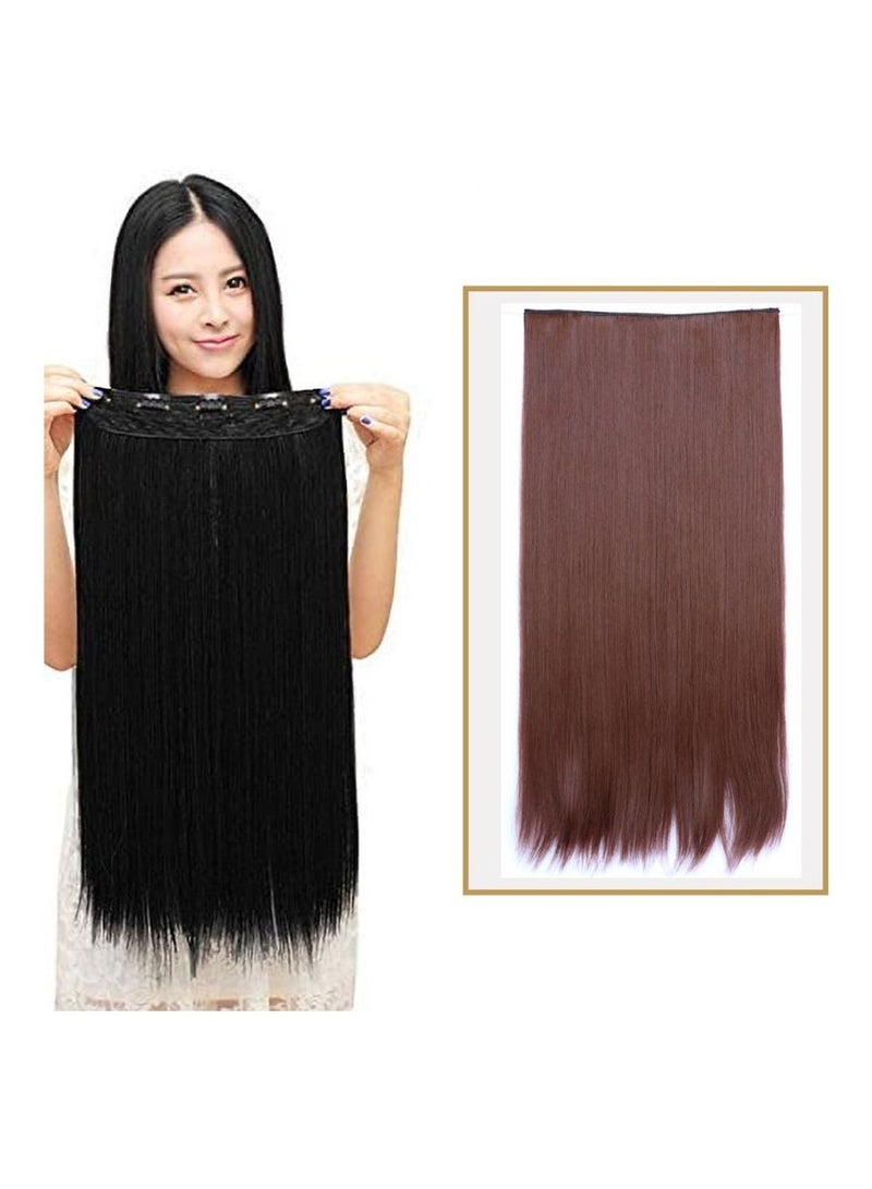 إستيل وصلة شعر كاملة الرأس قطعة واحدة طويلة مستقيمة ومموجة مع 5 مشابك مناسبة للنساء والفتيات، اللون رقم 4m33 مستقيم - Image 1