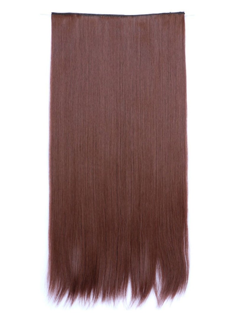 إستيل وصلة شعر كاملة الرأس قطعة واحدة طويلة مستقيمة ومموجة مع 5 مشابك مناسبة للنساء والفتيات، اللون رقم 4m33 مستقيم - Image 2