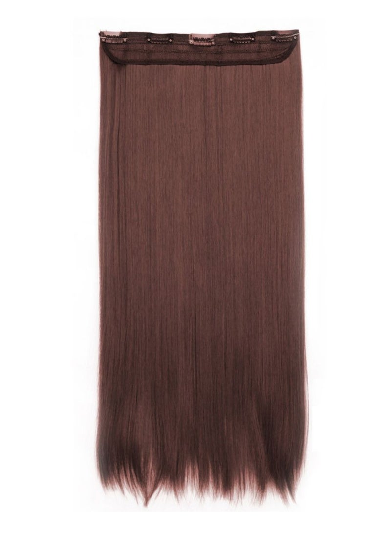 إستيل وصلة شعر كاملة الرأس قطعة واحدة طويلة مستقيمة ومموجة مع 5 مشابك مناسبة للنساء والفتيات، اللون رقم 4m33 مستقيم - Image 3