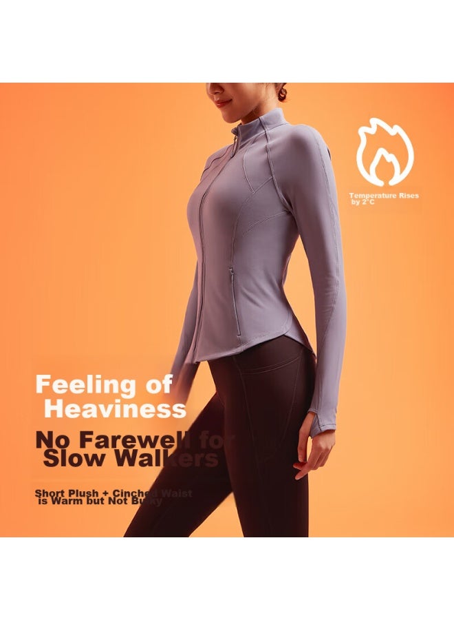 VFU Miaomiao Fleece Sports Jacket For Women, Winter Fleece-Lined Warm Coat, Anti-Static Windproof Fitness Wear, Light Navy Blue, L - Image 1