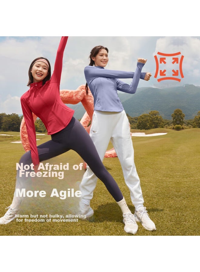 VFU Miaomiao Fleece Sports Jacket For Women, Winter Fleece-Lined Warm Coat, Anti-Static Windproof Fitness Wear, Light Navy Blue, L - Image 3