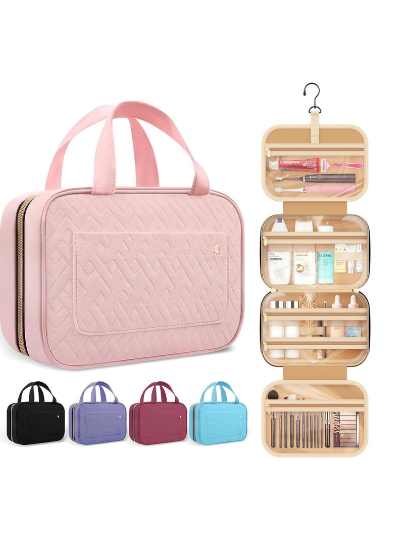 HOTOR HOTOR Travel Toiletry Bag for Women with Hanging Hook - Portable Cosmetic Case, Toiletry Bag for Traveling Women, Waterproof Travel Essentials, Pink  - Image 1
