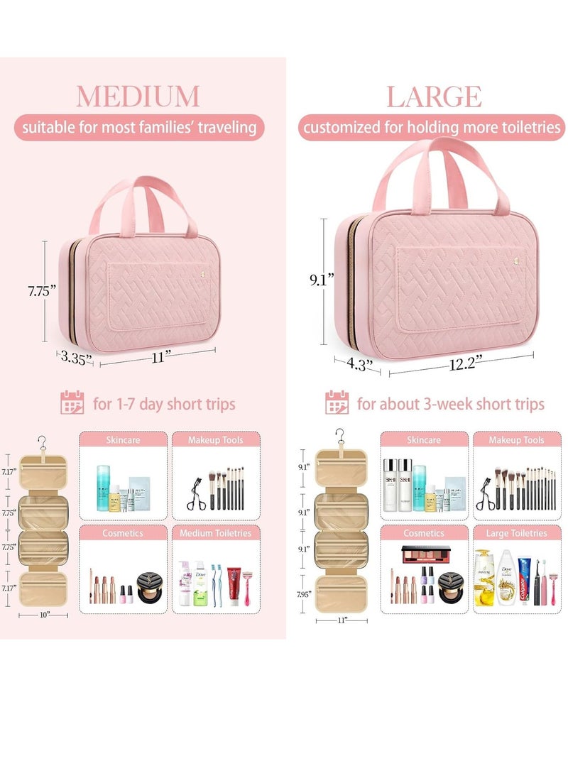 HOTOR HOTOR Travel Toiletry Bag for Women with Hanging Hook - Portable Cosmetic Case, Toiletry Bag for Traveling Women, Waterproof Travel Essentials, Pink  - Image 3