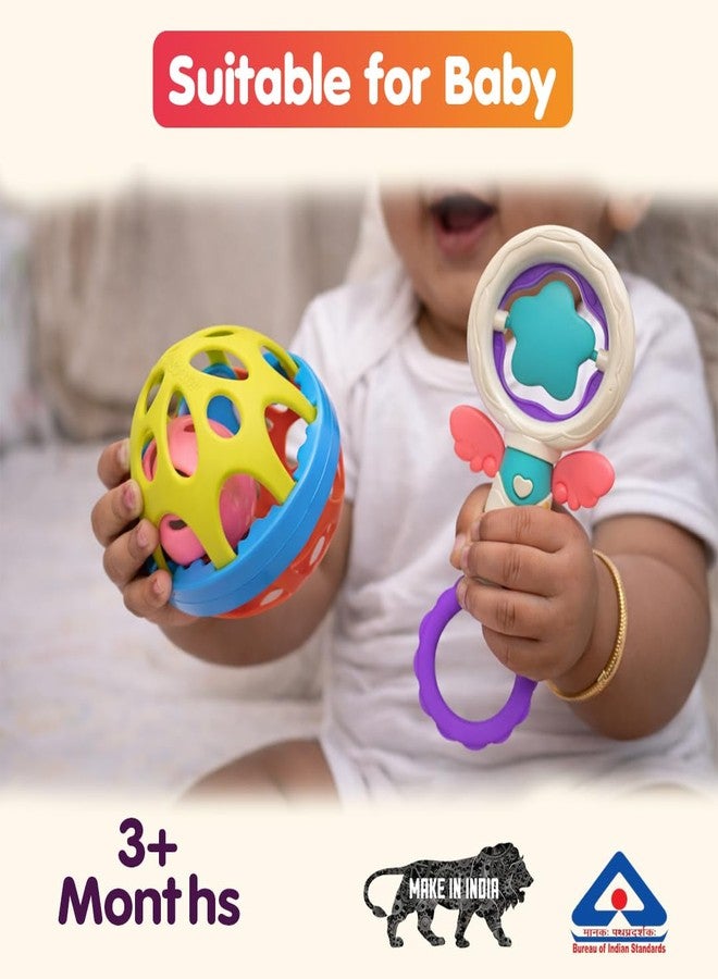 Innovitoy Premium Biggie Ball & Star Rattle Teether Combo for Newborns (0+ Months) | ABS Plastic | BIS Approved | Made in India | No Sharp Edges - Image 2