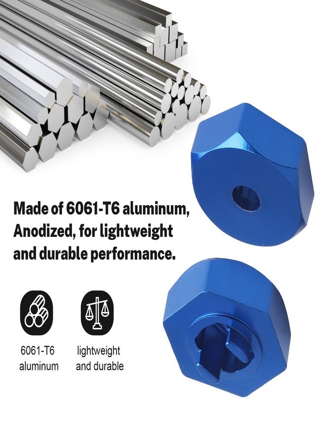 Hobbyfire Metal Aluminum Wheel Hex Hubs 4-Pack Upgrades for 1/18 Traxxas LaTrax Teton Desert Prerunner SST, Replace Parts 7669 (Blue) - Image 3