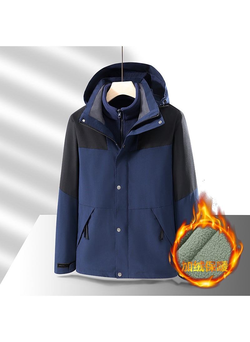 Generic - Unisex Hiking Jacket 2024 Autumn Winter Outdoor Waterproof Windproof Sport Coat Mens Detachable Korean Style Loose Fit Dark blue - Image 1