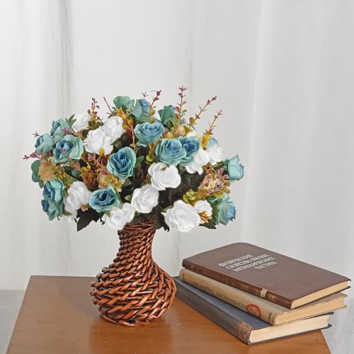 Moomass Artificial Flowers,2 Packs of Artificial Roses.24 Little Rose Silk Flowers. Plastic Flowers,Plants for Home Hotel Wedding Christmas Tables Decorations. Peacock Green - Image 3