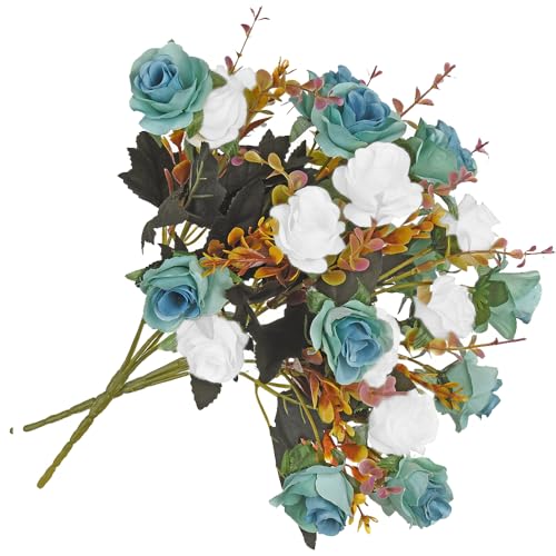 Moomass Artificial Flowers,2 Packs of Artificial Roses.24 Little Rose Silk Flowers. Plastic Flowers,Plants for Home Hotel Wedding Christmas Tables Decorations. Peacock Green - Image 2