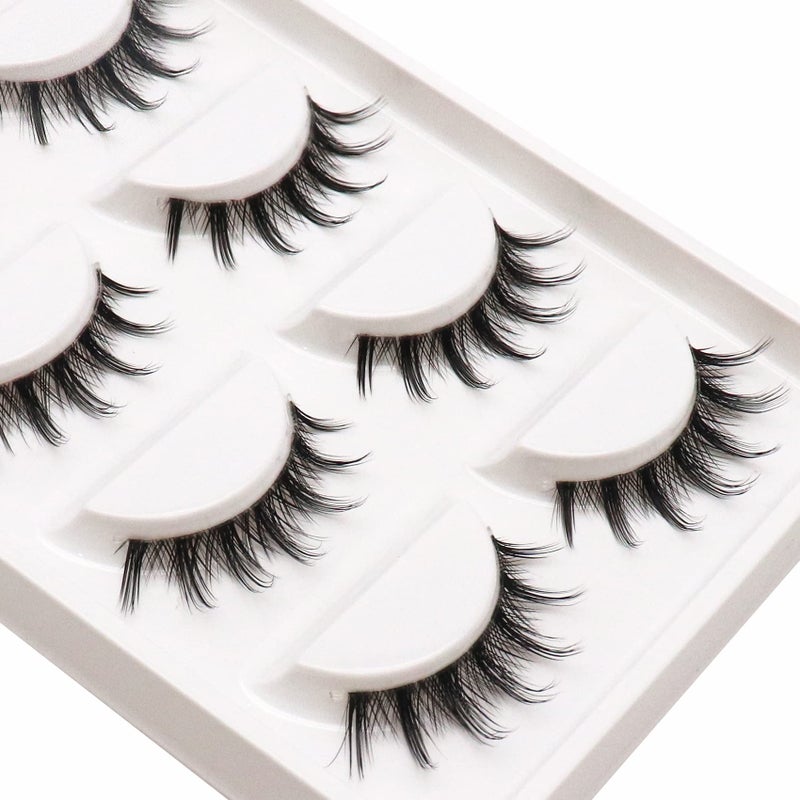 Veleasha Manga Lashes Spiky False Eyelashes 100% Handmade Eyelashes Natural Look Fake Lashes Lightweight Lashes with Soft Clear Band 5 Pairs Pack (009) - Image 4