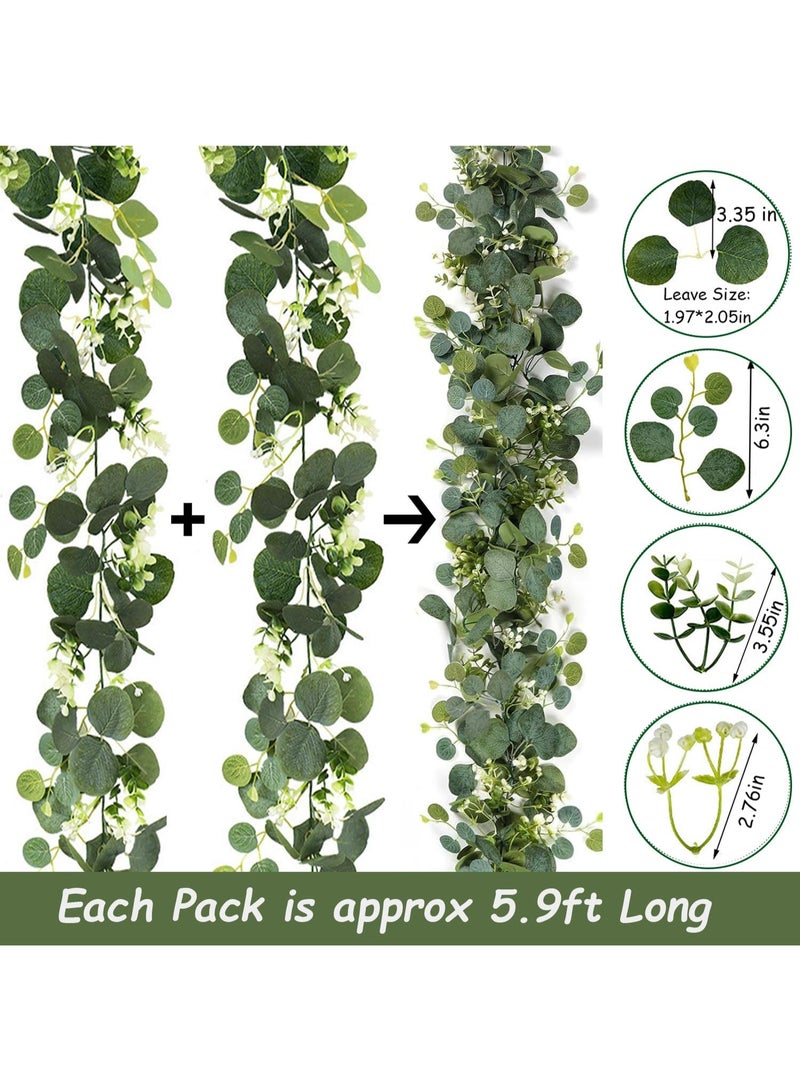 Bukela 2 Pack Artificial Eucalyptus Garland 5.9FT Spring Greenery Garland Summer Fall Faux Silver Dollar Eucalyptus Greenery Vines for Home Table Mantle Wedding Arch Birthday Party Indoor Outdoor Decor - Image 5